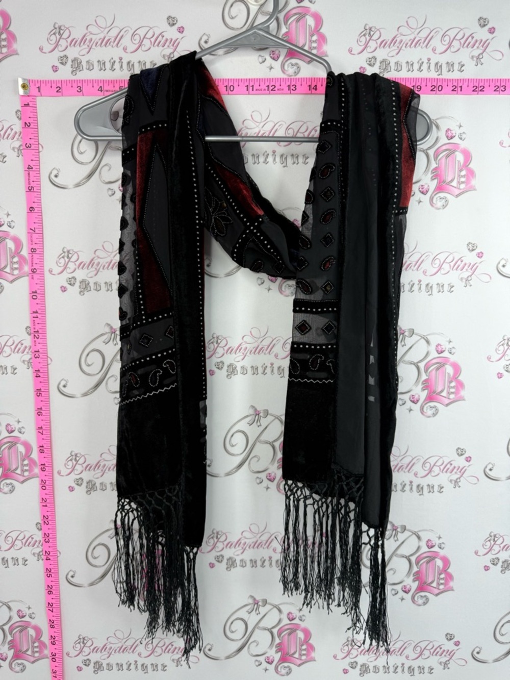 Scarf wrap Black and Burgundy Embellished Women's Scarf - Brand Unbranded